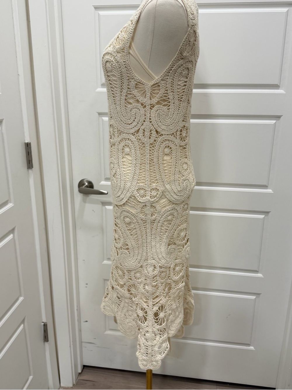 Zara Asymmetrical Crochet Midi Dress in Straw - Picture 8 of 12